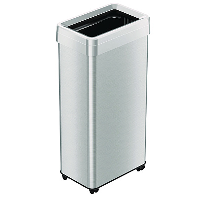 HLS Commercial Open Top Trash Can with Wheels, 21 gal, Plastic/Stainless Steel, Silver (HLMHLS21UOTM)