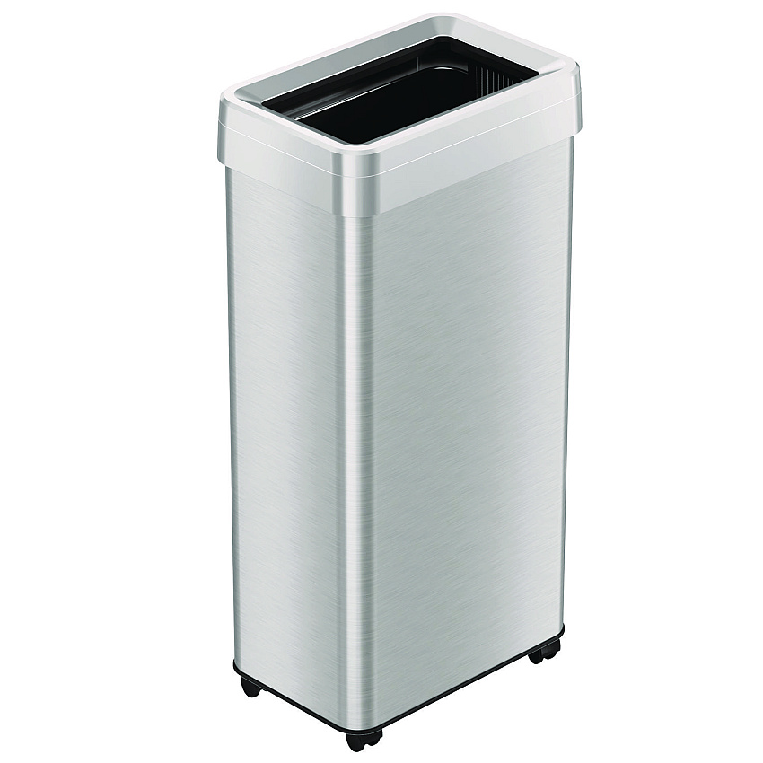 HLS Commercial Open Top Trash Can with Wheels, 21 gal, Plastic/Stainless Steel, Silver (HLMHLS21UOTM)