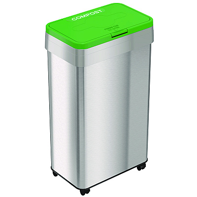 HLS Commercial Open Top Compost Bin with Wheels and Color-Coded Lid, 21 gal, Plastic/Stainless Steel, Silver/Green (HLMHLS21UOTMCOP)