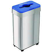 HLS Commercial Open Top Recycling Bin with Wheels and Color-Coded Lid, 21 gal, Plastic/Stainless Steel, Silver/Blue (HLMHLS21UOTMREC)