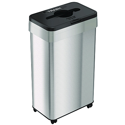 HLS Commercial Open Top Trash Bin with Wheels and Color-Coded Lid, 21 gal, Plastic/Stainless Steel, Silver/Black (HLMHLS21UOTMTRS)