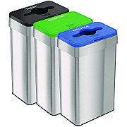 HLS Commercial Open Top Trash Can/Recycle Bin/Compost Bin w/Color-Coded Lids Set, 21 gal, Plastic/Stainless Steel, Silver/Black/Blue/Green (HLMHLS21UOTTRIO)