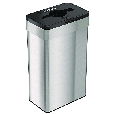 HLS Commercial Open Top Trash Can with Color-Coded Lid, 21 gal, Plastic/Stainless Steel, Silver/Black (HLMHLS21UOTTRS)