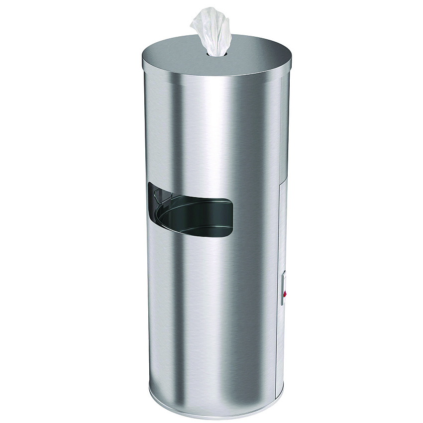 HLS Commercial Side-Entry Trash Can with Gym Wipe Dispenser, 9 gal, Stainless Steel, Silver (HLMHLSC09WSR)