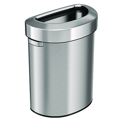 HLS Commercial Open Top Trash Can, Half-Round, 18 gal, Plastic/Stainless Steel, Silver (HLMHLS18DOT)