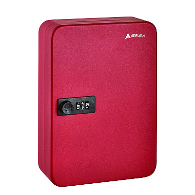 AdirOffice Steel Heavy-Duty Key Cabinet with Combination Lock, 48-Key, 7.1 x 3 x 10, Stainless Steel 304, Red (ALHI68248RED)