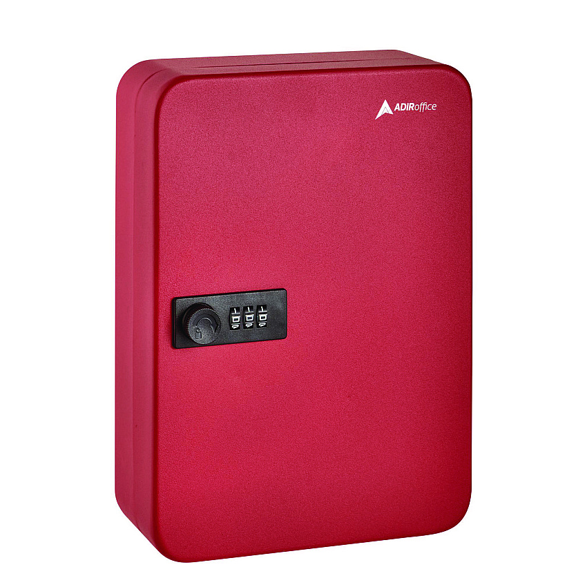 AdirOffice Steel Heavy-Duty Key Cabinet with Combination Lock, 48-Key, 7.1 x 3 x 10, Stainless Steel 304, Red (ALHI68248RED)