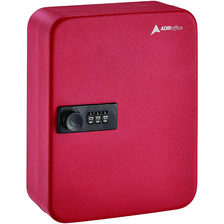 AdirOffice Steel Heavy-Duty Key Cabinet with Combination Lock, 30-Key, 6.4 x 3 x 8, Stainless Steel 304, Red (ALHI68230RED)