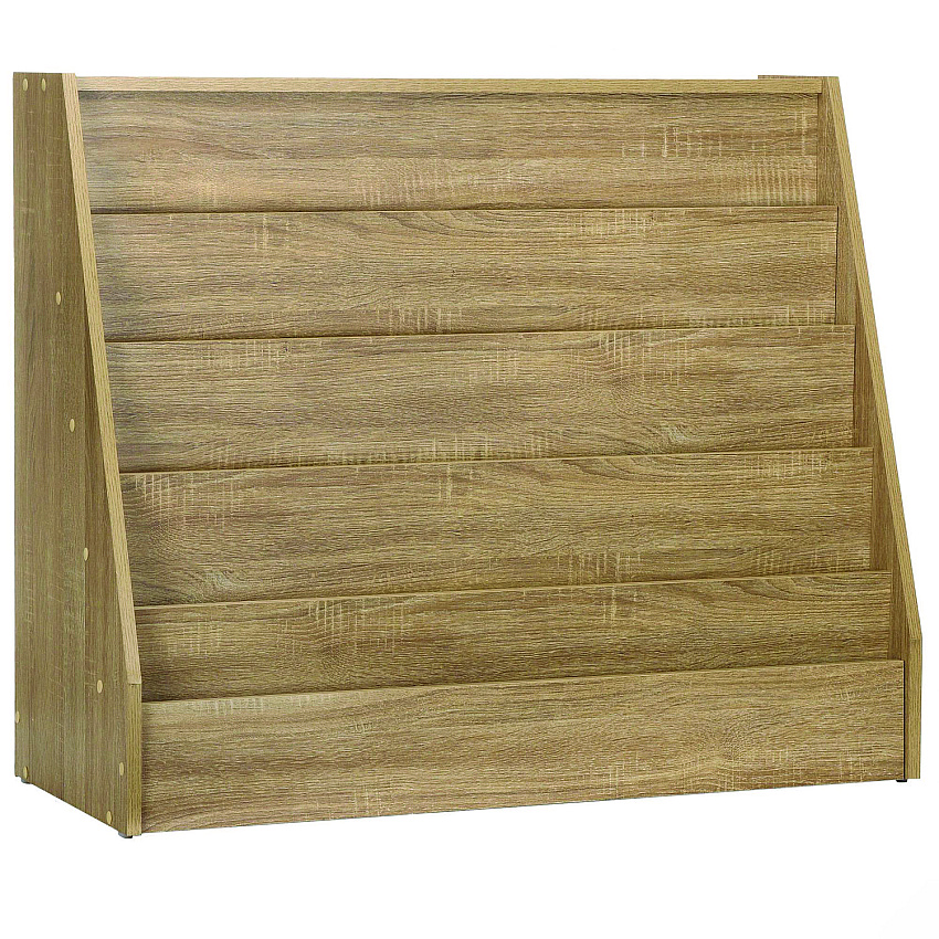 AdirKids Wood 5-Shelf Bookcase Literature Display Rack, 17.2 w x 4.88 d x 38.3 h, Medium Oak (ALHIKI20001MEO)