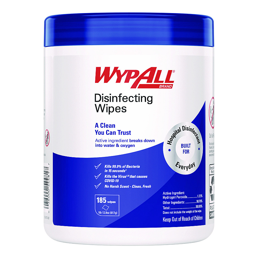 WypAll Disinfecting Wipes, 1-Ply, 5.16 x 8.5, Fresh Scent, White, 185 Sheets/Canister, 3 Canisters/Carton (KCC54481)