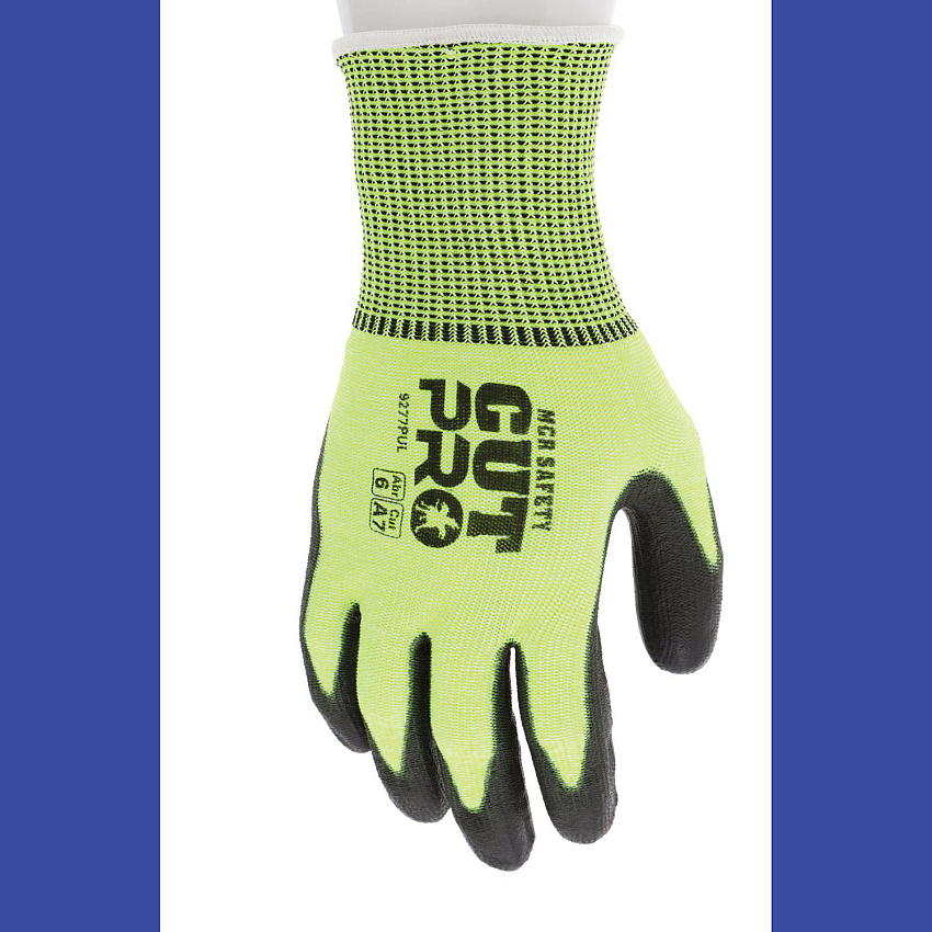 MCR Safety Cut Pro 9277PU Gloves, 10" Long, Large, Black/Lime, 12 Pairs (9277PUL)