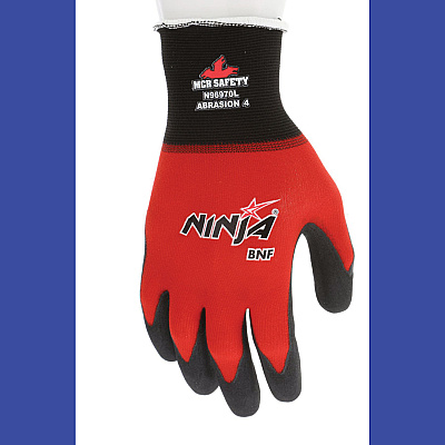 MCR Safety Ninja BNF N96970 Gloves, 10" Long, X-Large, Black/Red, 12 Pairs (N96970XL)