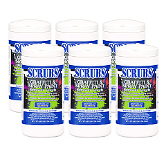 SCRUBS Graffiti and Paint Remover Towels, Citrus, 10 x 12, Neutral Scent, Orange on White, 30/Canister, 6 Canisters/Carton (ITW90130CT)