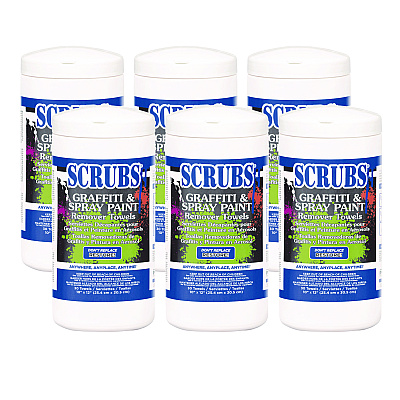 SCRUBS Graffiti and Paint Remover Towels, Citrus, 10 x 12, Neutral Scent, Orange on White, 30/Canister, 6 Canisters/Carton (ITW90130CT)