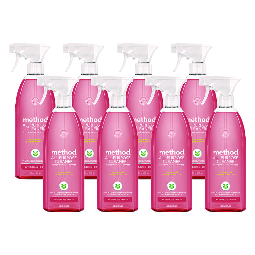 Method All Surface Cleaner, Pink Grapefruit, 28 oz Spray Bottle, 8/Carton (377544CT)