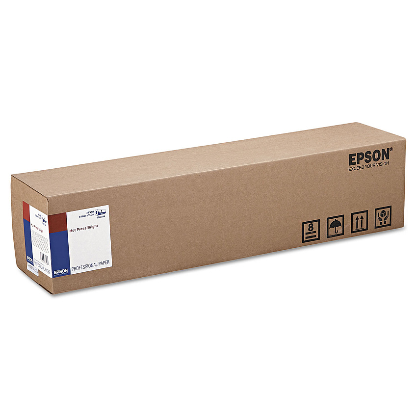 Epson Hot Press Bright Fine Art Paper Roll, 16 mil, 24" x 50 ft, Smooth Matte White (EPSS042334)