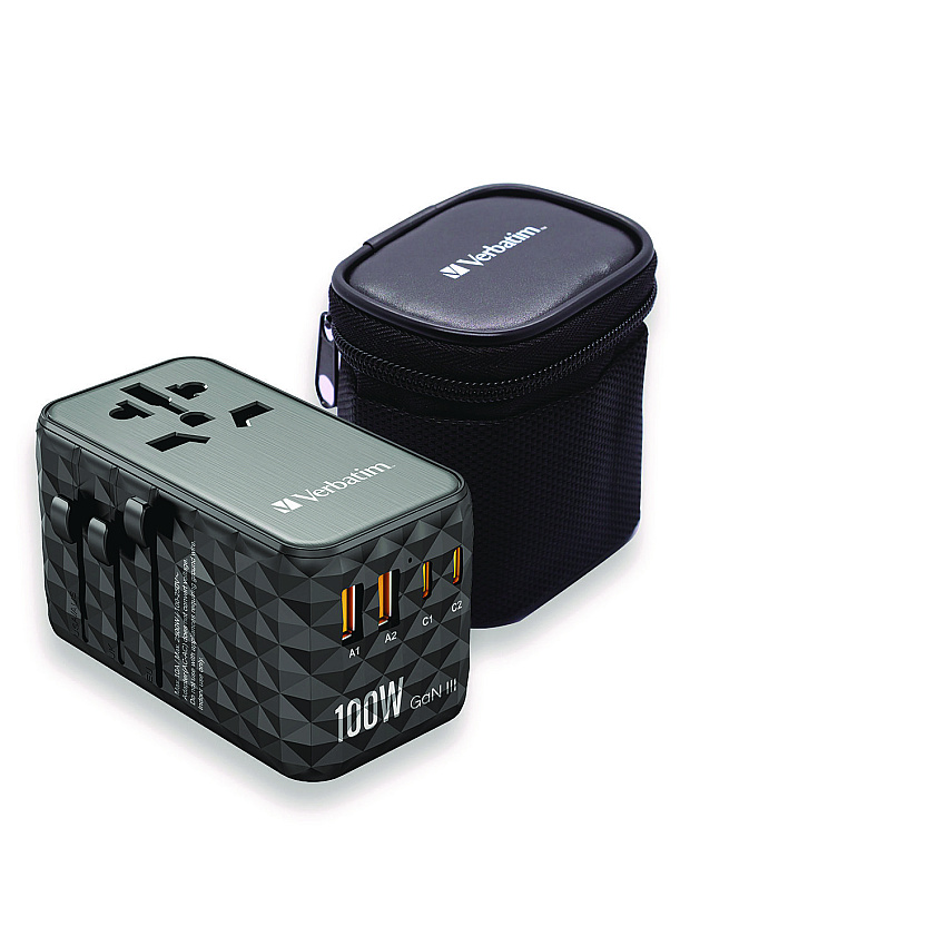 Verbatim UTA-06 Gan III Universal Travel Adapter, (2) USB-A/(2) USB-C/Quick Charge 4+ (VER32121)