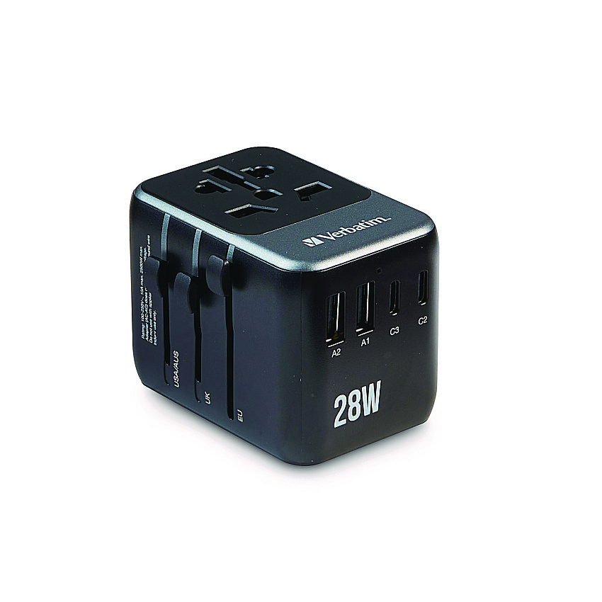 Verbatim UTA-07 Universal Travel Adapter, (3) USB-A, (3) USB-C (VER32122)