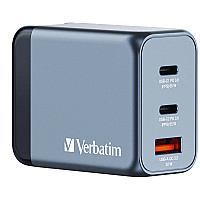 Verbatim 65 W 3-Port GaN Wall Charger, Black/Gray (VER32201)