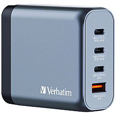 Verbatim 140 W 4-Port GaN Wall Charger, Black/Gray (VER32203)
