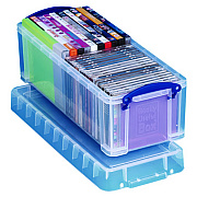 Really Useful Box Snap-Lid CD/DVD Storage Bin, 1.72 gal, 7.13" x 17.25" x 6.25", Clear/Blue (RUA65C)