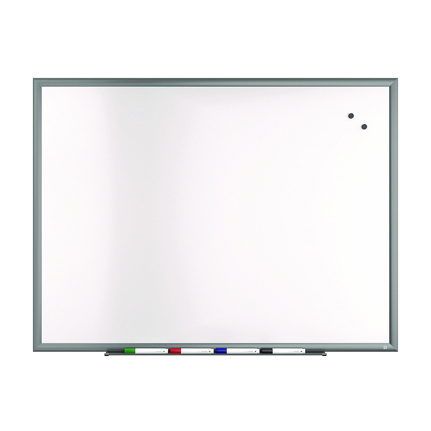 TRU RED Magnetic Porcelain Dry Erase Board, 48" x 36", White Surface, Gray/Natural Aluminum Frame (TR61185)