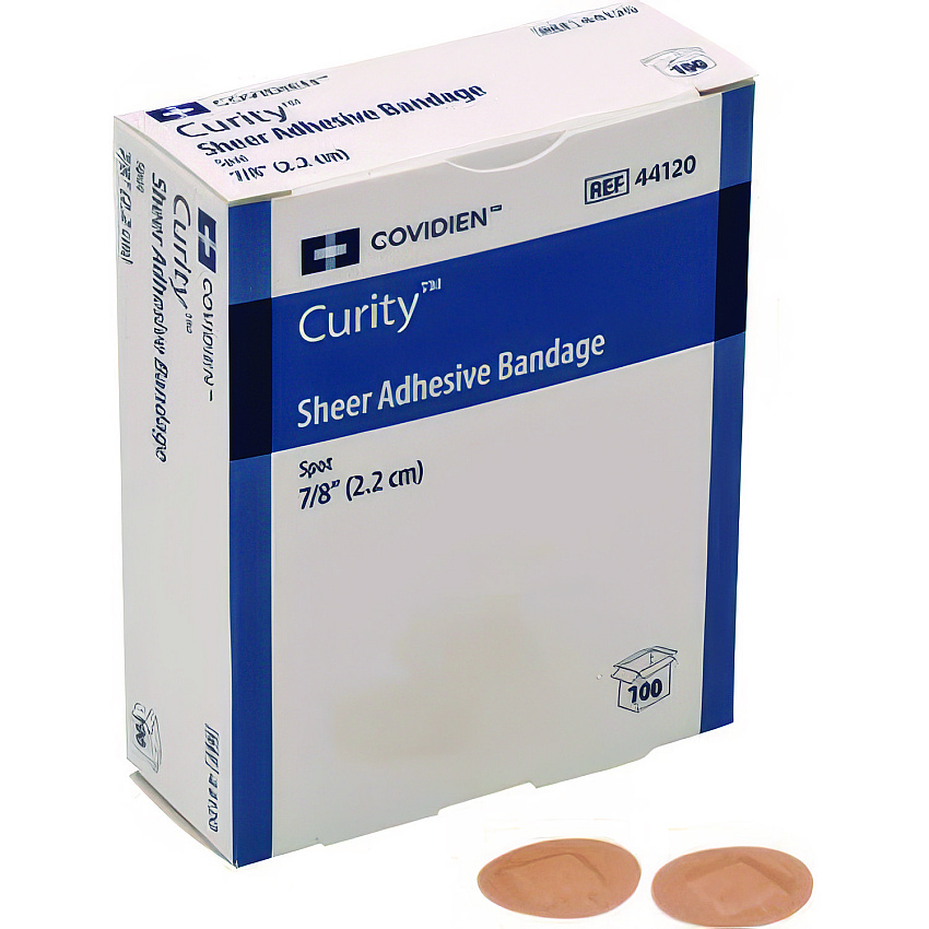 Curity Sheer Plastic Adhesive Bandages, Round Spot, 0.88 x 0.88, Clear, 100/Box (UMIKCFB0193LF)