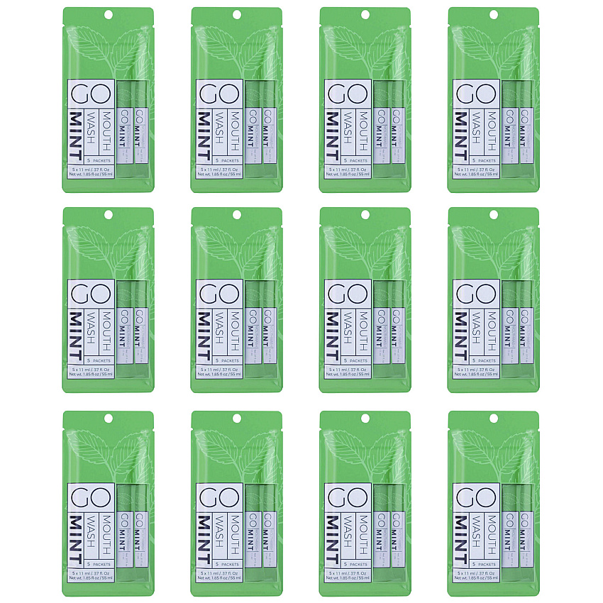 Go Mouthwash Individual Mouthwash Packets, Mint Flavor, 0.37 oz Packet, 5/Pack, 12 Packs/Box (GMHMW05)