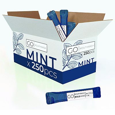 Go Mouthwash Individual Mouthwash Packets, Bold Mint Flavor, 0.37 oz Packet, 250/Box (GMHMW250BOLD)