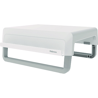 Fellowes Breyta Monitor Stand, 13.94" x 11.97" x 3.25" to 6", White, Supports 33 lbs (FEL100098565)