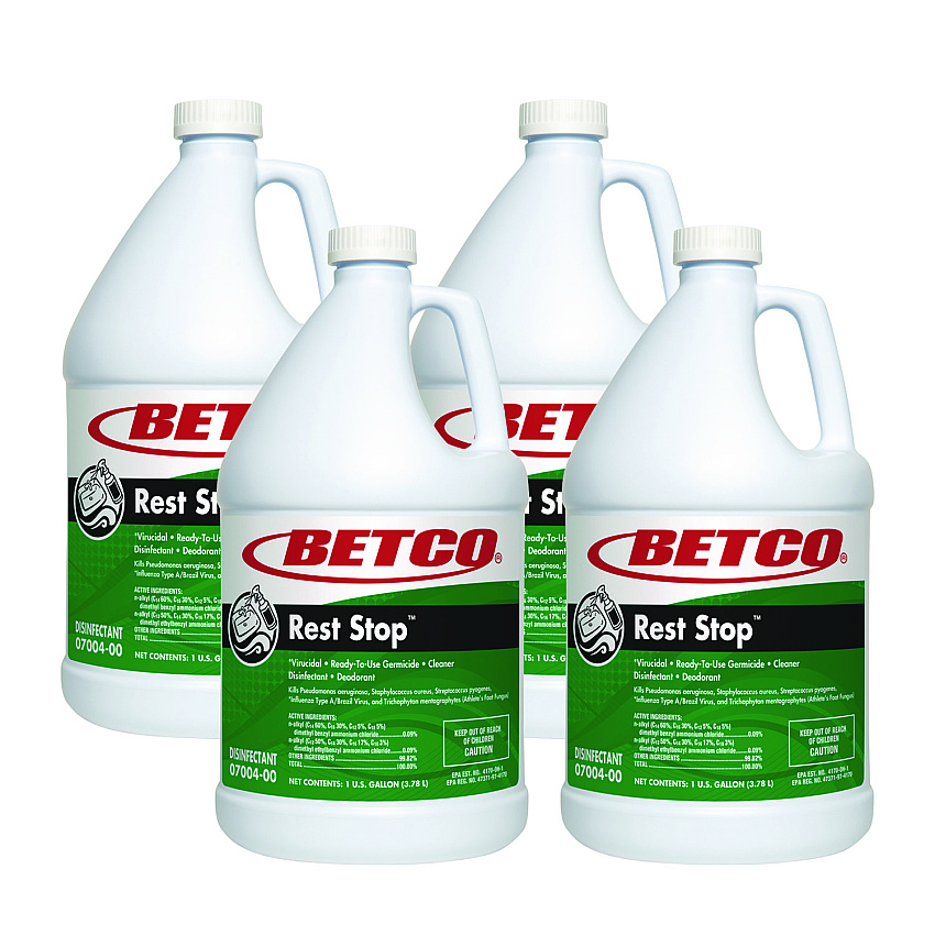 Betco Rest Stop Non-Acid Bowl and Restroom Cleaner, Floral Fresh Scent, 1 gal Bottle, 4/Carton (BET700400)