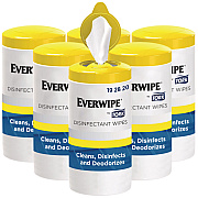 Everwipe by Tork Disinfectant Wipe Canisters, 1-Ply, 7 x 7, Lemon, White, 75 Sheets/Canister, 6/Carton (192820)