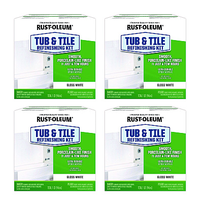 Rust-Oleum Specialty Tub and Tile Refinishing Kit, Gloss White, Quart, 4 Kits/Carton (384165)