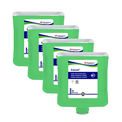 SC Johnson Professional Estesol Hand, Hair and Body Cleaner Manual Cartridge, Rainforest Scent, 2 L, 4/Carton (SJNHAB2LT)