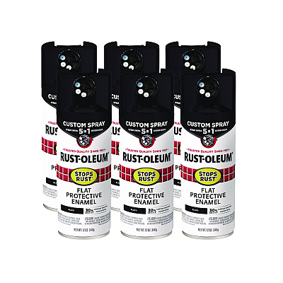 Rust-Oleum Stops Rust 5-in-1 Spray Paint, Flat Black, 12 oz Aerosol Can, 6/Carton (376855)