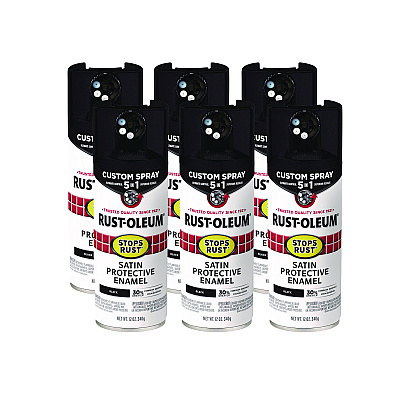Rust-Oleum Stops Rust 5-in-1 Spray Paint, Satin Black, 12 oz Aerosol Can, 6/Carton (376869)