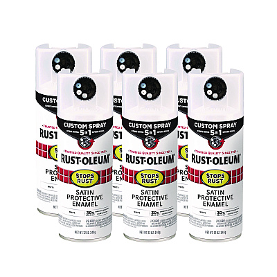 Rust-Oleum Stops Rust 5-in-1 Spray Paint, Satin White, 12 oz Aerosol Can, 6/Carton (376870)