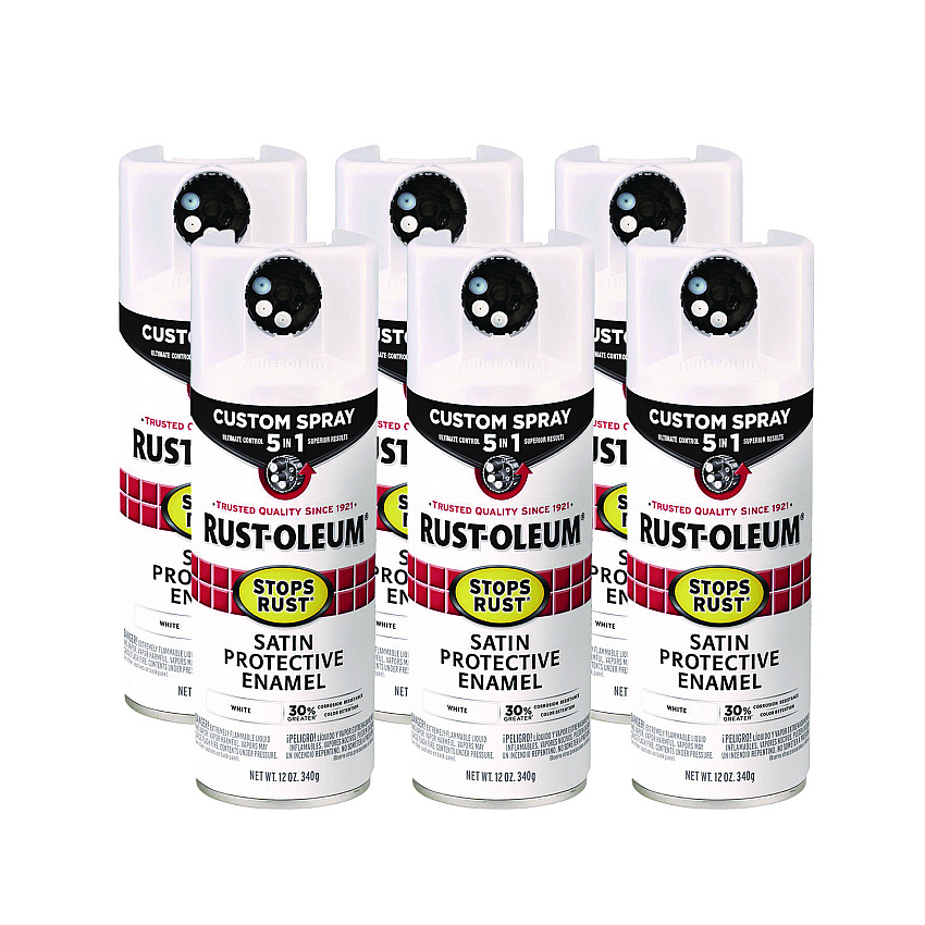 Rust-Oleum Stops Rust 5-in-1 Spray Paint, Satin White, 12 oz Aerosol Can, 6/Carton (376870)