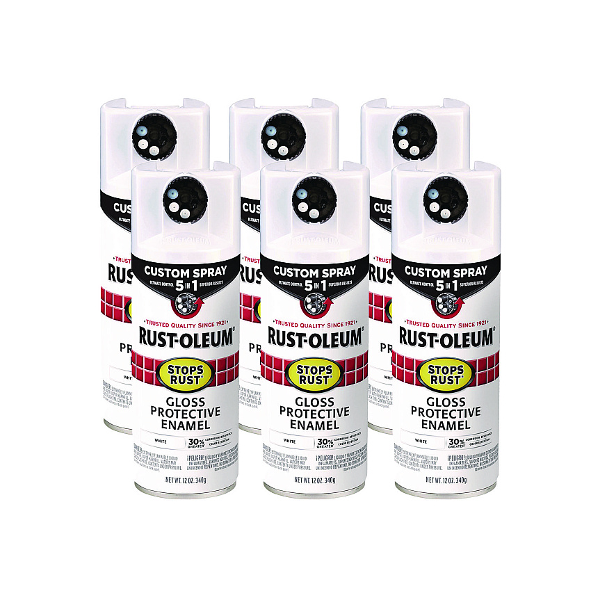 Rust-Oleum Stops Rust 5-in-1 Spray Paint, Gloss White, 12 oz Aerosol Can, 6/Carton (376886)