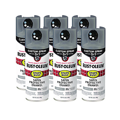 Rust-Oleum Stops Rust 5-in-1 Spray Paint, Satin Coastal Gray, 12 oz Aerosol Can, 6/Carton (376872)
