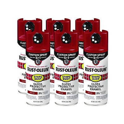 Rust-Oleum Stops Rust 5-in-1 Spray Paint, Gloss Regal Red, 12 oz Aerosol Can, 6/Carton (376895)