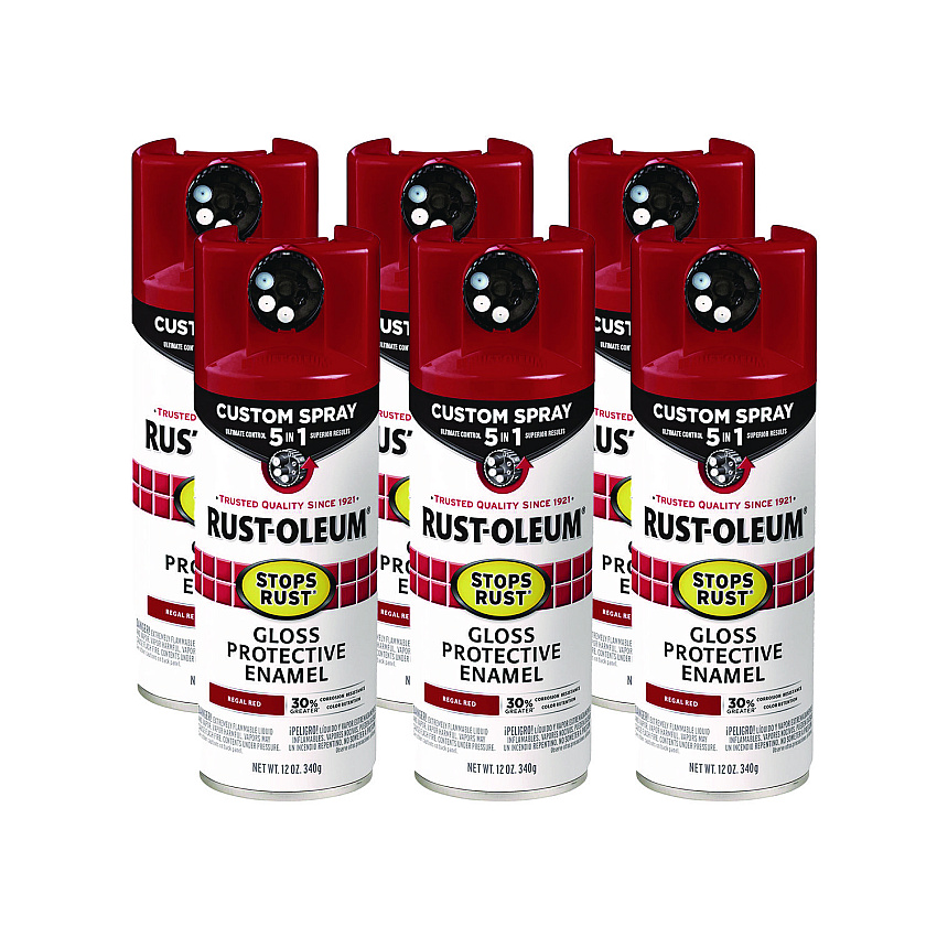 Rust-Oleum Stops Rust 5-in-1 Spray Paint, Gloss Regal Red, 12 oz Aerosol Can, 6/Carton (376895)
