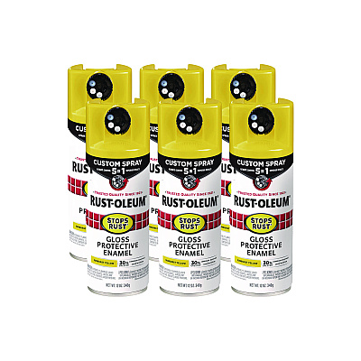 Rust-Oleum Stops Rust 5-in-1 Spray Paint, Gloss Sunburst Yellow, 12 oz Aerosol Can, 6/Carton (376898)