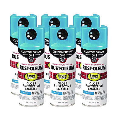 Rust-Oleum Stops Rust 5-in-1 Spray Paint, Gloss Maui Blue, 12 oz Aerosol Can, 6/Carton (376907)