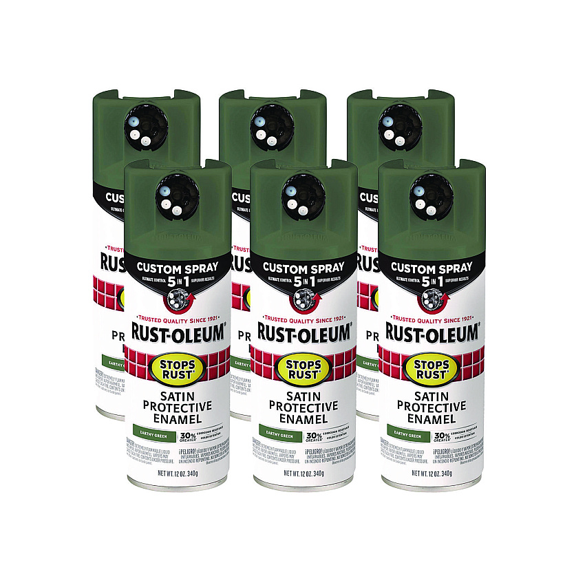 Rust-Oleum Stops Rust 5-in-1 Spray Paint, Satin Earthy Green, 12 oz Aerosol Can, 6/Carton (383421)