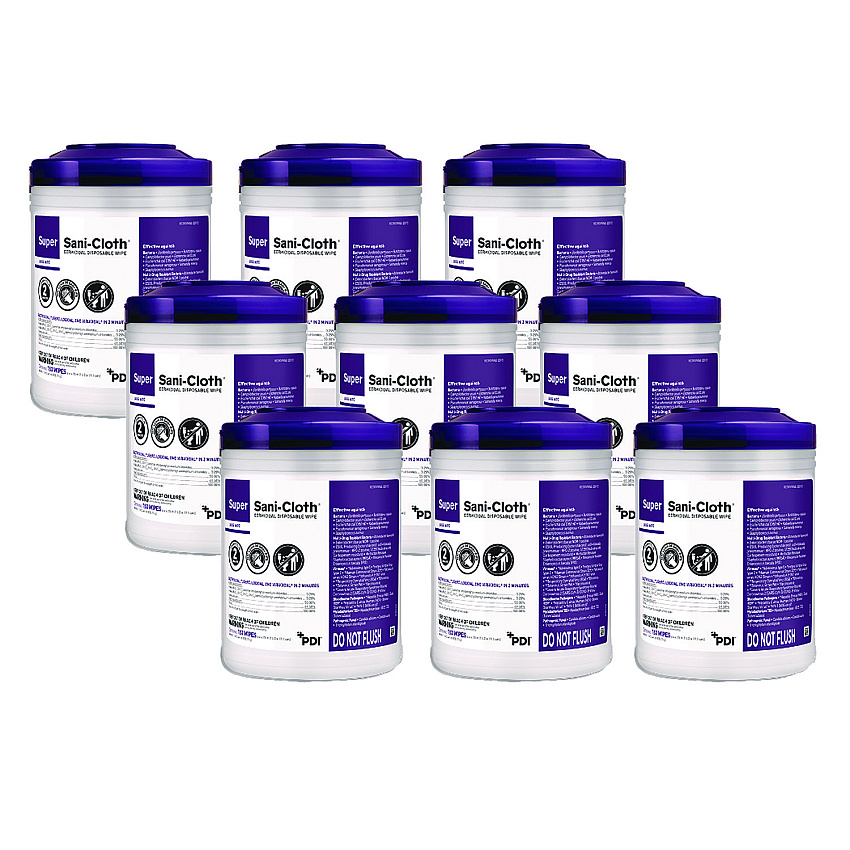 Sani Professional Super Sani-Cloth Germicidal Disposable Wipes, 1-Ply, 6 x 6.75, Unscented, White, 160/Canister, 12 Canisters/Carton (NICQ55172)