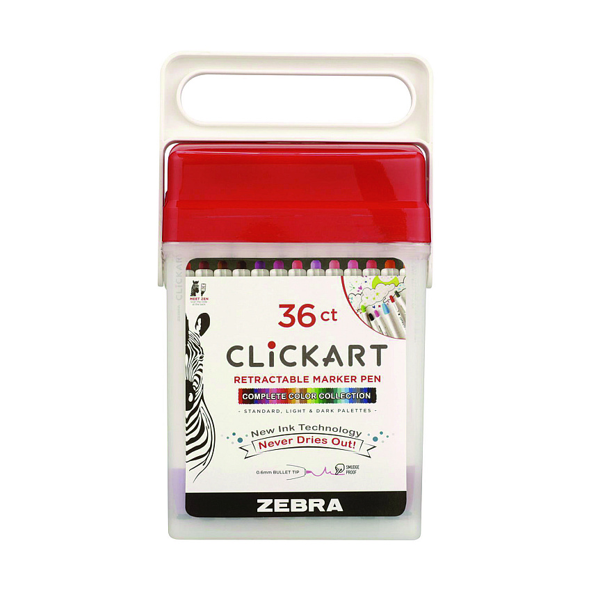 Zebra ClickArt Porous Point Pen, Retractable, Fine 0.6 mm, Assorted Ink, White Barrel, 36/Pack (ZEB69836)