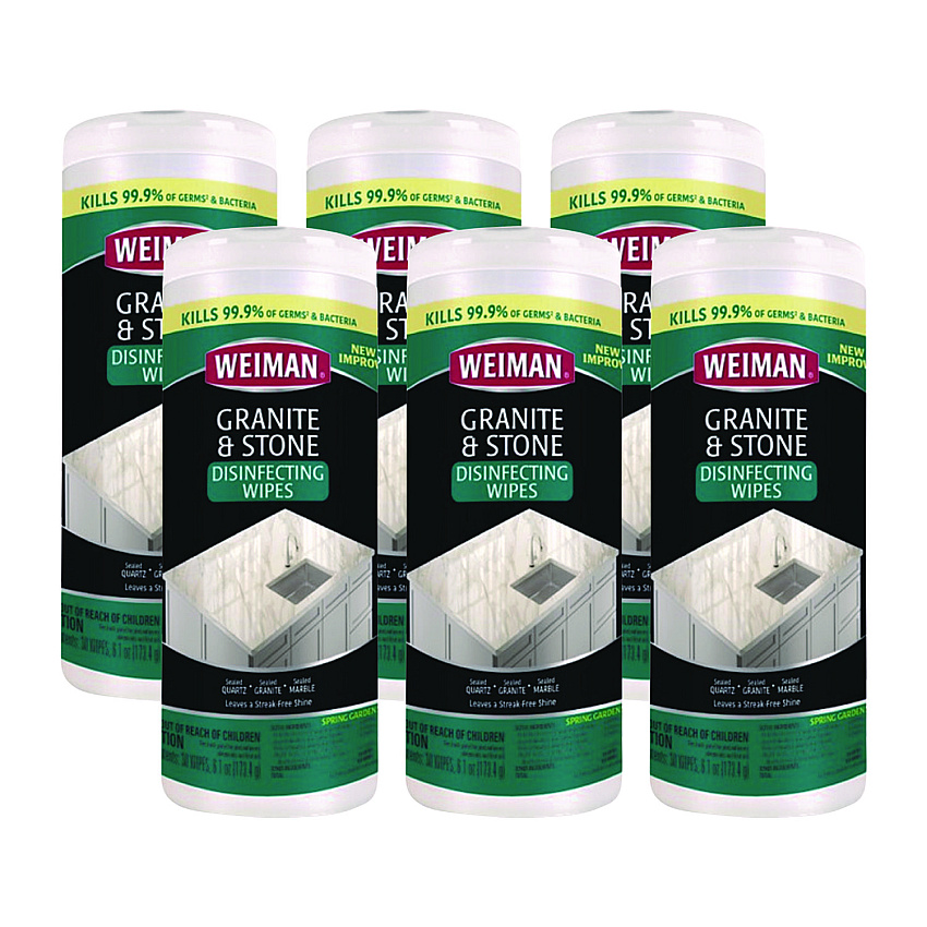 WEIMAN Granite and Stone Disinfectant Wipes, 1-Ply, 7 x 8, Spring Garden Scent, White, 30/Canister, 6 Canisters/Carton (WMN54A)