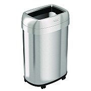 HLS Commercial Open Top Trash Can with Wheels, Oval, 13 gal, Plastic/Stainless Steel, Silver (HLMHLS13STVM)