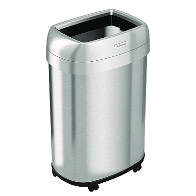 HLS Commercial Open Top Trash Can with Wheels, Oval, 13 gal, Plastic/Stainless Steel, Silver (HLMHLS13STVM)